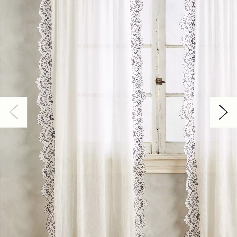 Anthropologie Eyelet-Trimmed Curtain Elegant White Lace Trim Curtains